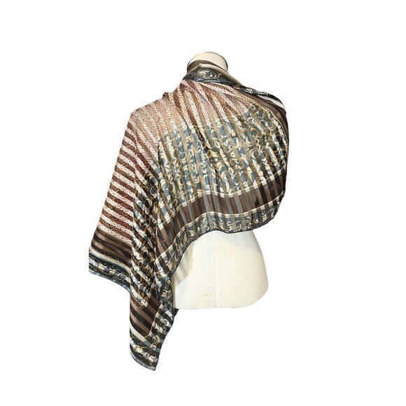 LIZ CLAIBORNE Boho Colorful Striped Square Scarf Gold Sparkle Thread Semi‎ Sheer - Picture 6 of 9